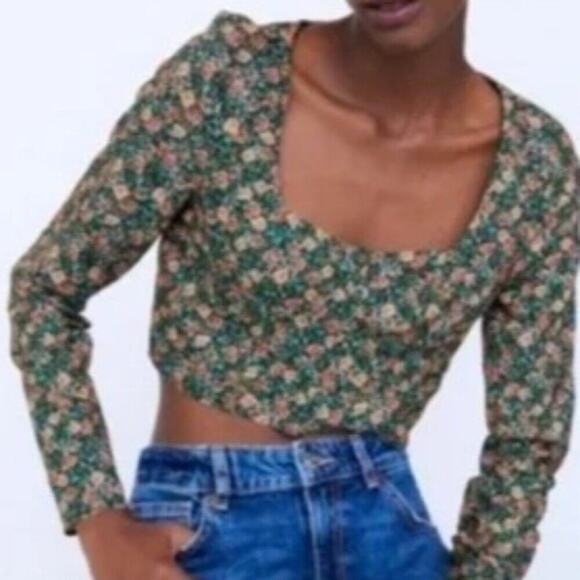 Zara Y2K Floral Square Neck Corset Crop Top M NWOT - Picture 7 of 15